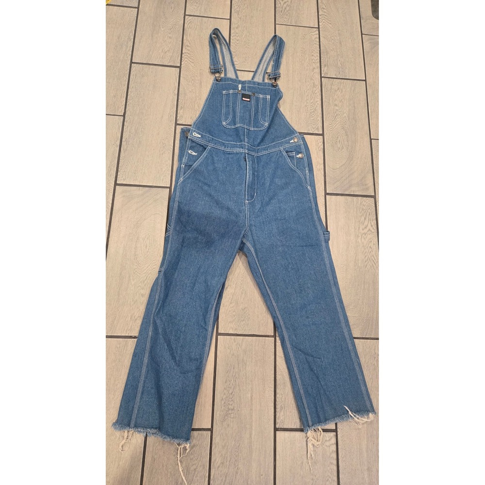 Craftsman Mens Blue Denim Overalls Carpenter Bib Workwear 32x32 Frayed Hem